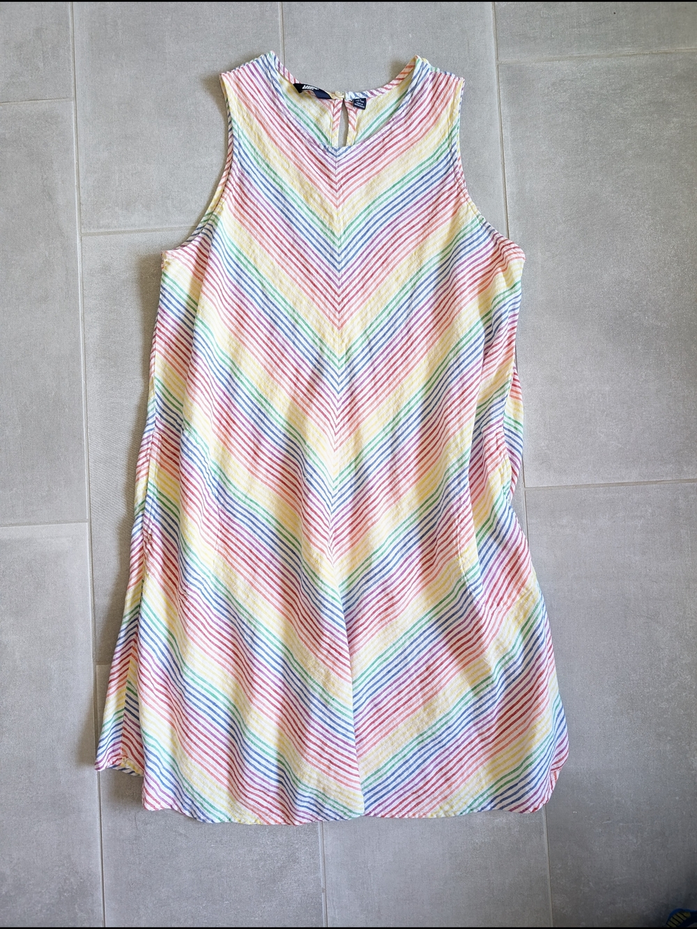 Lands' End Rainbow Stripe Sleeveless Linen Dress